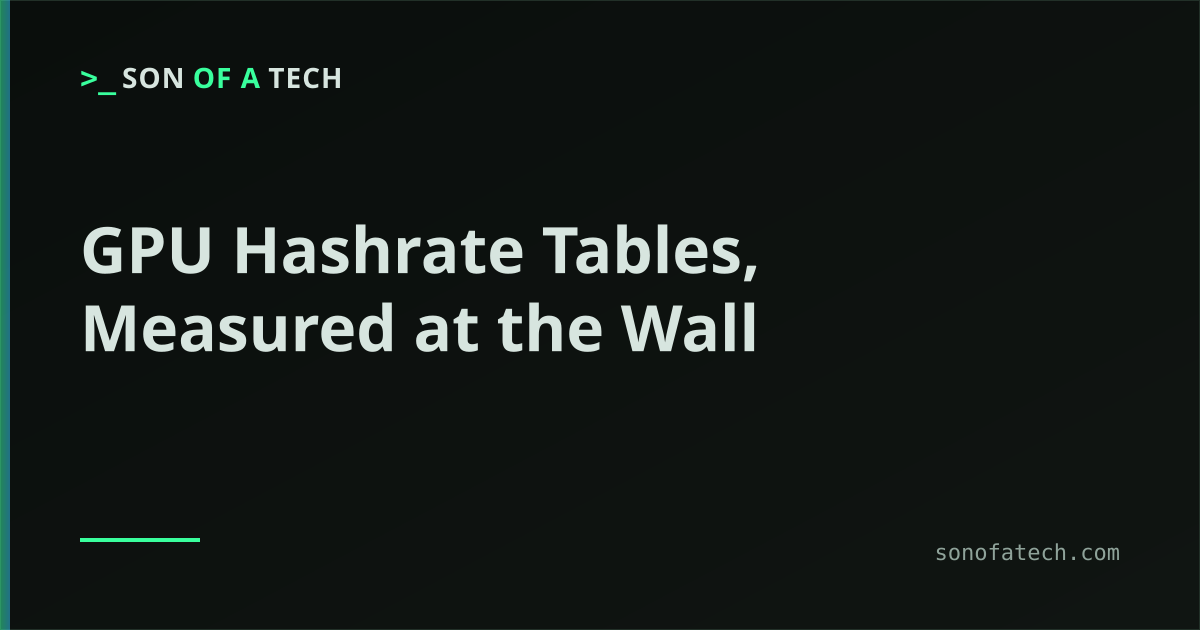 GPU Hashrate Tables, Measured at the Wall