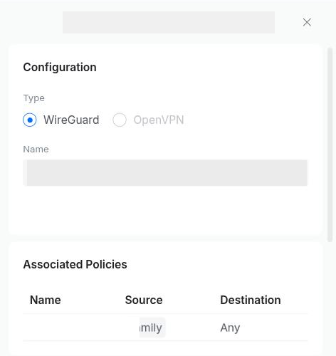 Router VPN client configuration panel showing WireGuard selected as the protocol, and a policy-based route binding a network to the tunnel